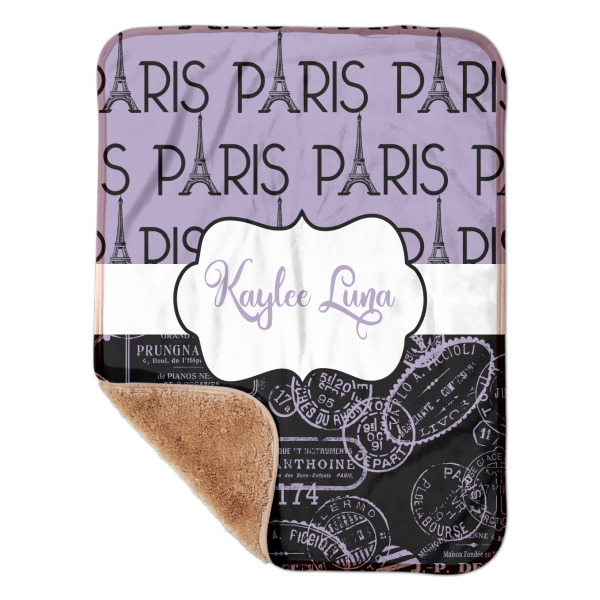 Custom Paris Bonjour and Eiffel Tower Sherpa Baby Blanket - 30" x 40" w/ Name or Text