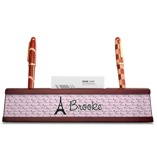 Custom Design - Red Mahogany Nameplates with Business Card Holder - Straight