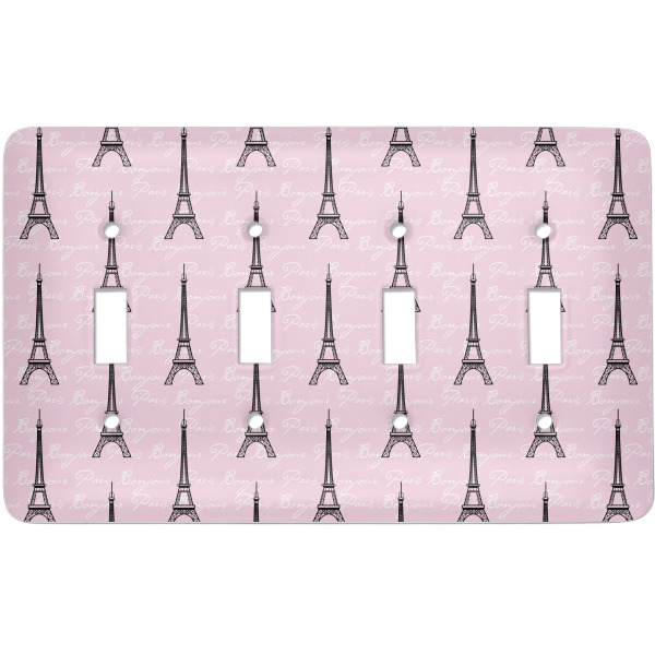 Custom Paris Bonjour and Eiffel Tower Light Switch Cover (4 Toggle Plate)