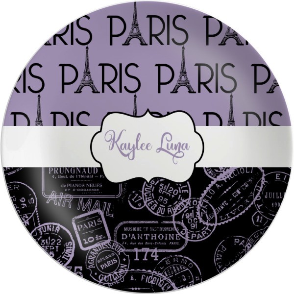 Custom Paris Bonjour and Eiffel Tower Melamine Plate (Personalized)