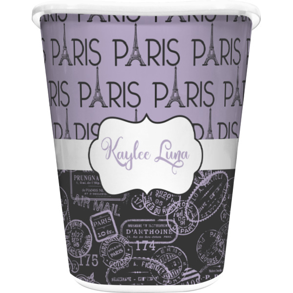 Custom Paris Bonjour and Eiffel Tower Waste Basket (Personalized)