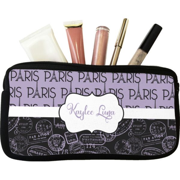 Custom Paris Bonjour and Eiffel Tower Makeup / Cosmetic Bag (Personalized)