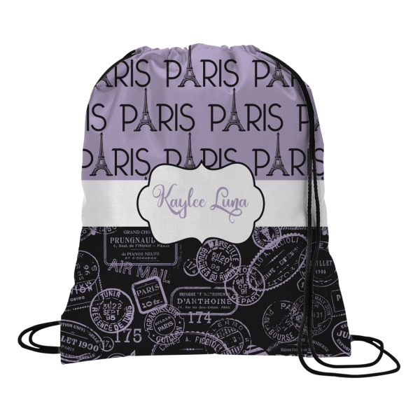 Custom Paris Bonjour and Eiffel Tower Drawstring Backpack (Personalized)