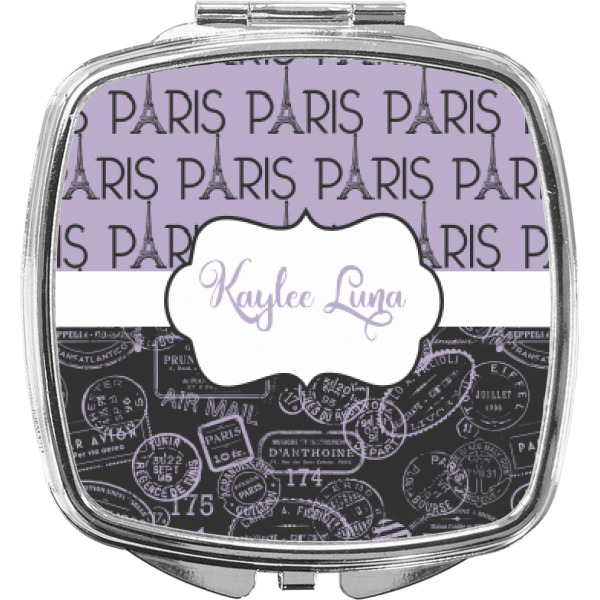 Custom Paris Bonjour and Eiffel Tower Compact Makeup Mirror (Personalized)
