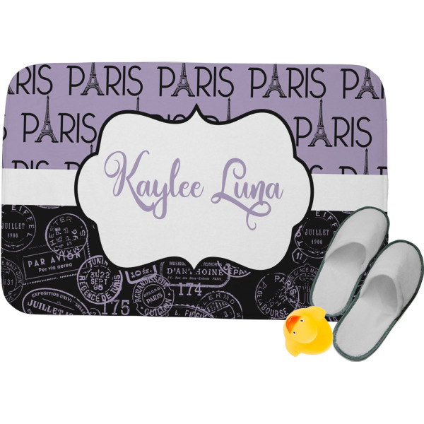 Custom Paris Bonjour and Eiffel Tower Memory Foam Bath Mat (Personalized)