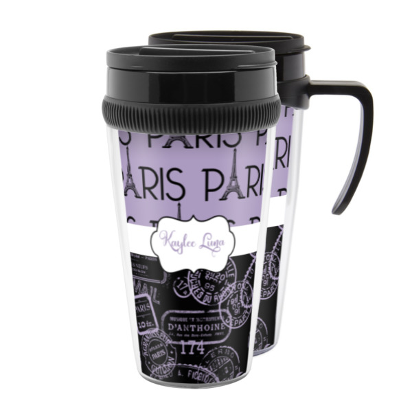 Custom Paris Bonjour and Eiffel Tower Acrylic Travel Mug (Personalized)