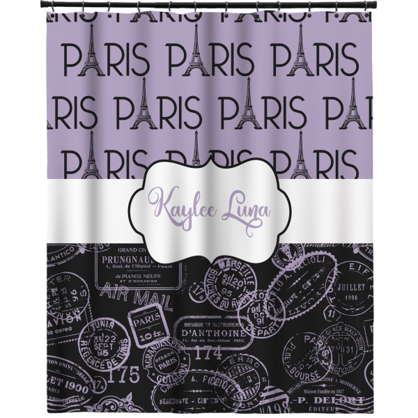 Custom Paris Bonjour and Eiffel Tower Extra Long Shower Curtain - 70"x84" (Personalized)