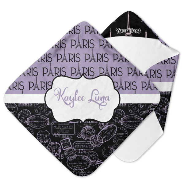 Custom Paris Bonjour and Eiffel Tower Hooded Baby Towel (Personalized)