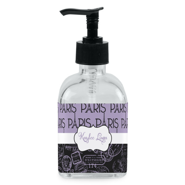 Custom Paris Bonjour and Eiffel Tower Glass Soap & Lotion Bottle - Single Bottle (Personalized)