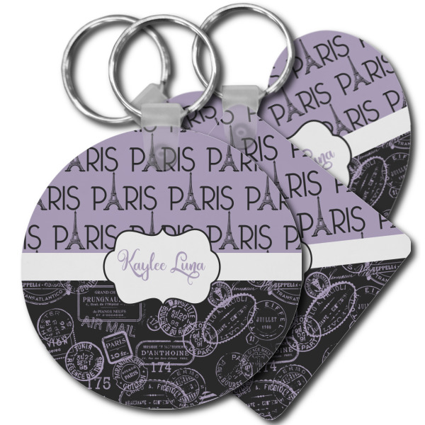 Custom Paris Bonjour and Eiffel Tower Plastic Keychain (Personalized)
