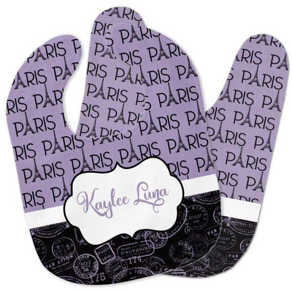 Custom Paris Bonjour and Eiffel Tower Baby Bib w/ Name or Text