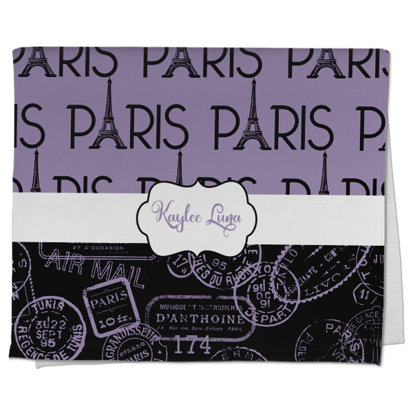 Custom Paris Bonjour and Eiffel Tower Kitchen Towel - Poly Cotton w/ Name or Text