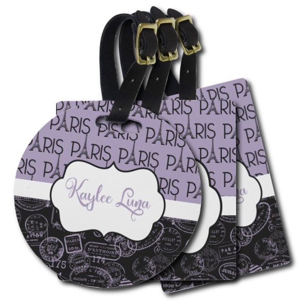 Custom Paris Bonjour and Eiffel Tower Plastic Luggage Tag (Personalized)