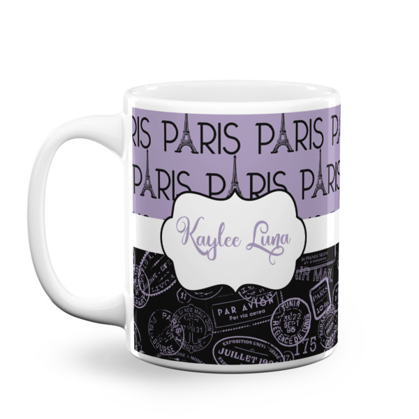 Custom Paris Bonjour and Eiffel Tower Coffee Mug (Personalized)
