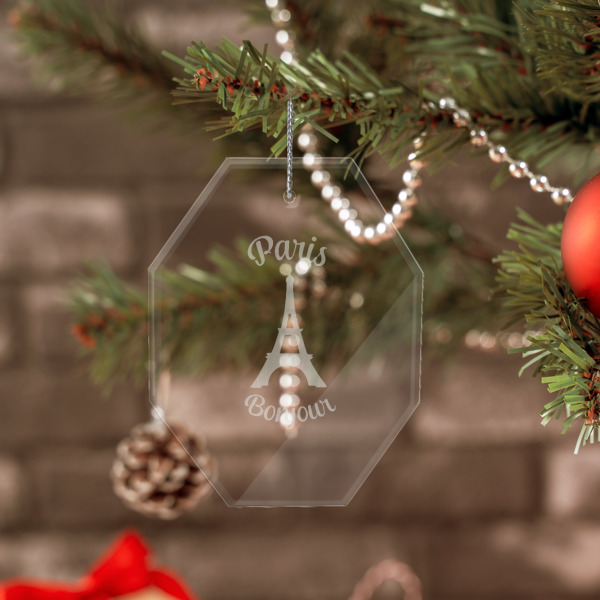 Custom Design - Engraved Glass Ornaments - Octagon (Lifestyle)