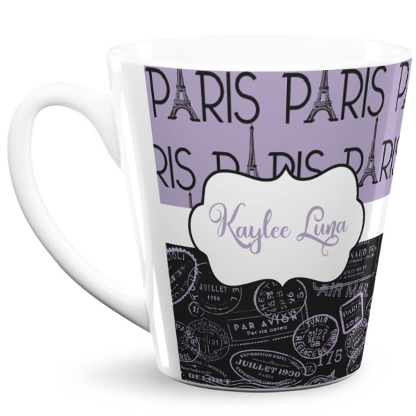 Custom Paris Bonjour and Eiffel Tower 12 Oz Latte Mug (Personalized)