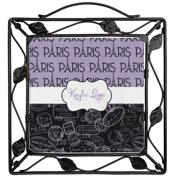 Custom Paris Bonjour and Eiffel Tower Square Trivet (Personalized)
