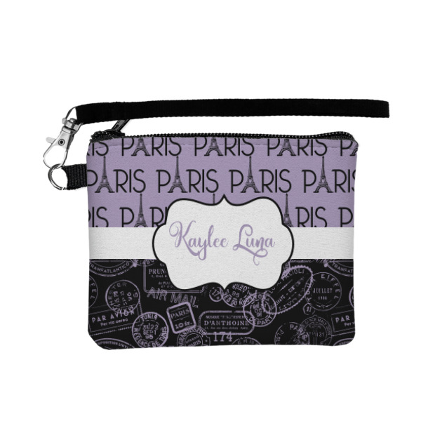 Custom Paris Bonjour and Eiffel Tower Wristlet ID Case w/ Name or Text