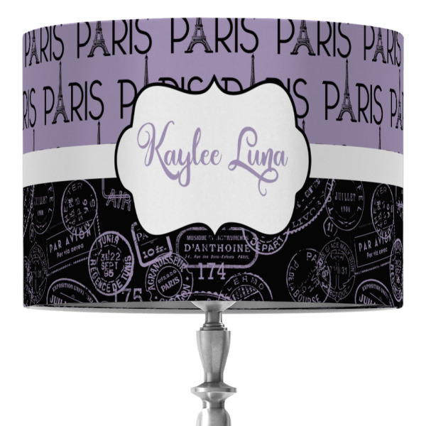 Custom Paris Bonjour and Eiffel Tower 16" Drum Lamp Shade - Fabric (Personalized)