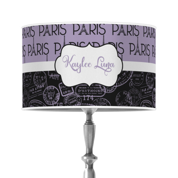 Custom Paris Bonjour and Eiffel Tower 12" Drum Lamp Shade - Poly-film (Personalized)