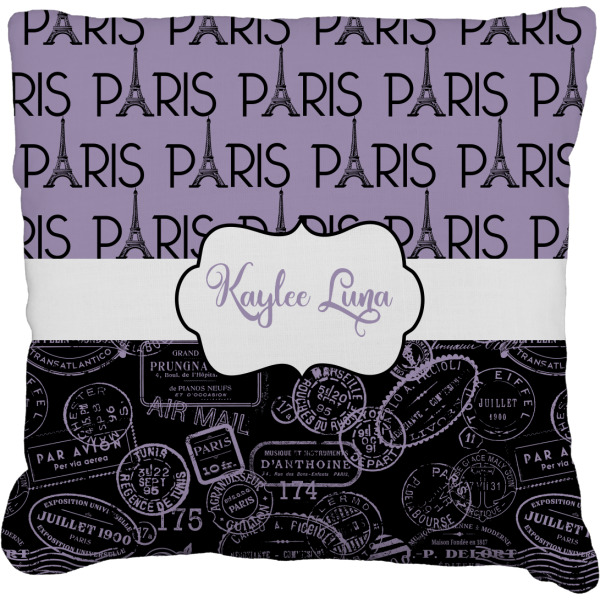 Custom Paris Bonjour and Eiffel Tower Faux-Linen Throw Pillow 18" (Personalized)