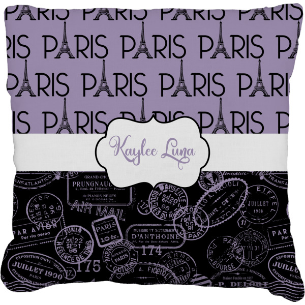 Custom Paris Bonjour and Eiffel Tower Faux-Linen Throw Pillow 20" (Personalized)