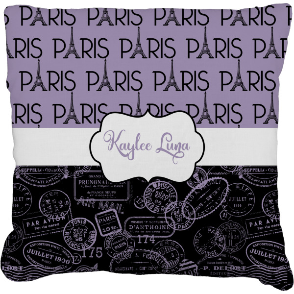 Custom Paris Bonjour and Eiffel Tower Faux-Linen Throw Pillow 26" (Personalized)