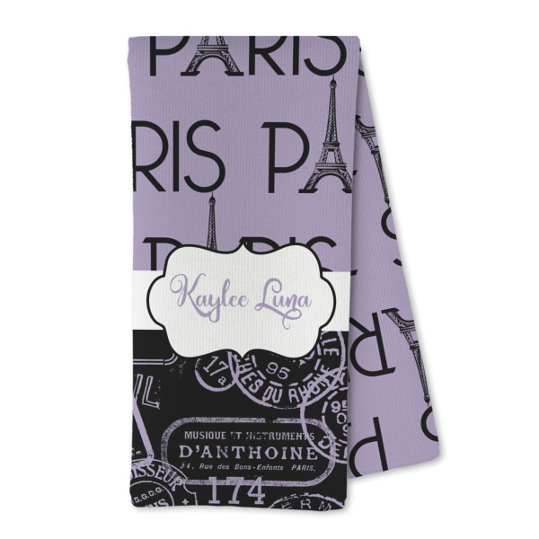 Custom Paris Bonjour and Eiffel Tower Kitchen Towel - Microfiber (Personalized)