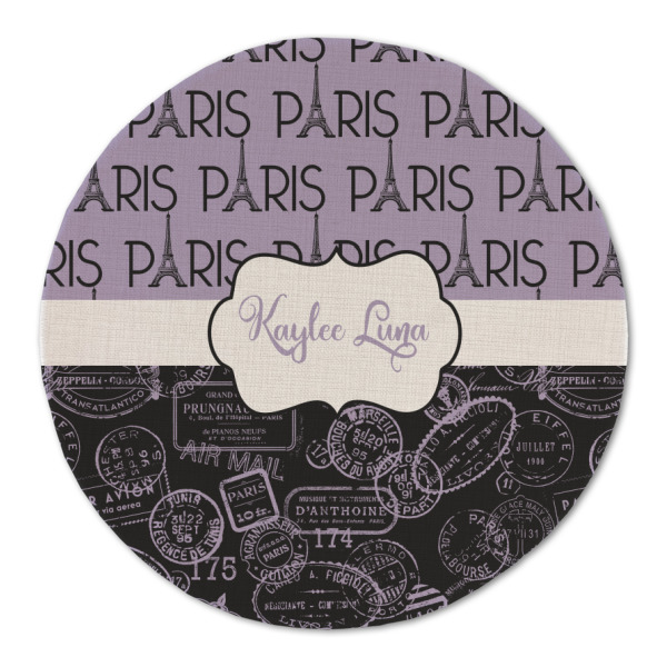 Custom Paris Bonjour and Eiffel Tower Round Linen Placemat (Personalized)