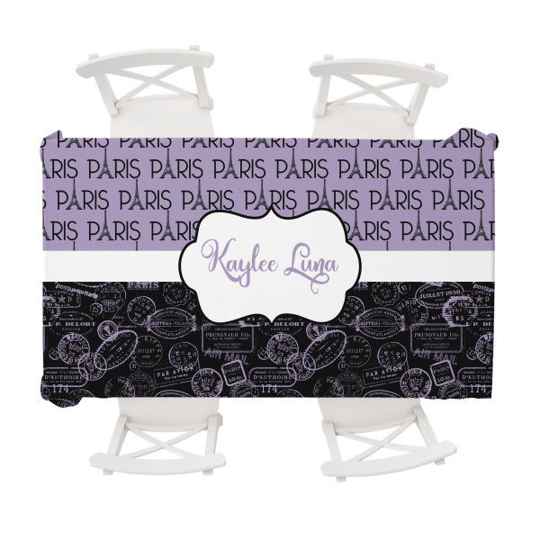 Custom Paris Bonjour and Eiffel Tower Tablecloth - 58"x102" (Personalized)
