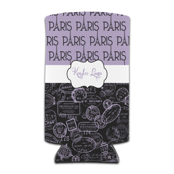 Custom Paris Bonjour and Eiffel Tower Can Cooler (tall 12 oz) (Personalized)