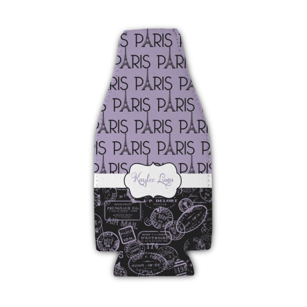 Custom Paris Bonjour and Eiffel Tower Zipper Bottle Cooler (Personalized)