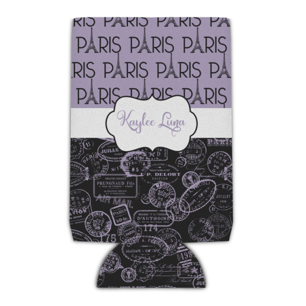 Custom Paris Bonjour and Eiffel Tower Can Cooler (Personalized)