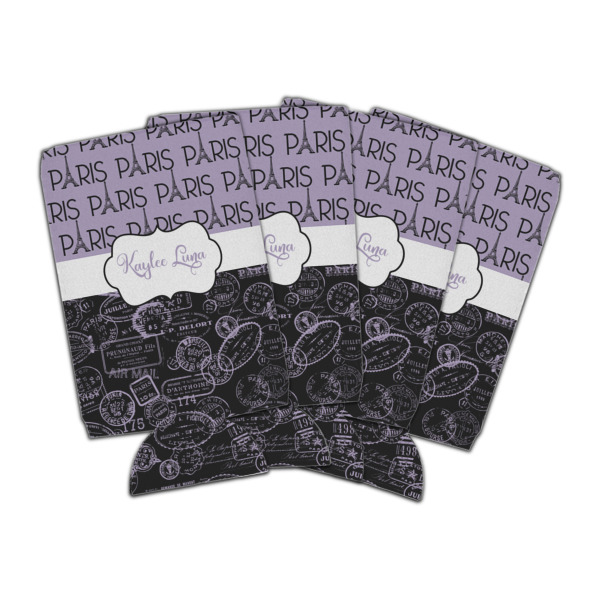 Custom Paris Bonjour and Eiffel Tower Can Cooler (16 oz) - Set of 4 (Personalized)