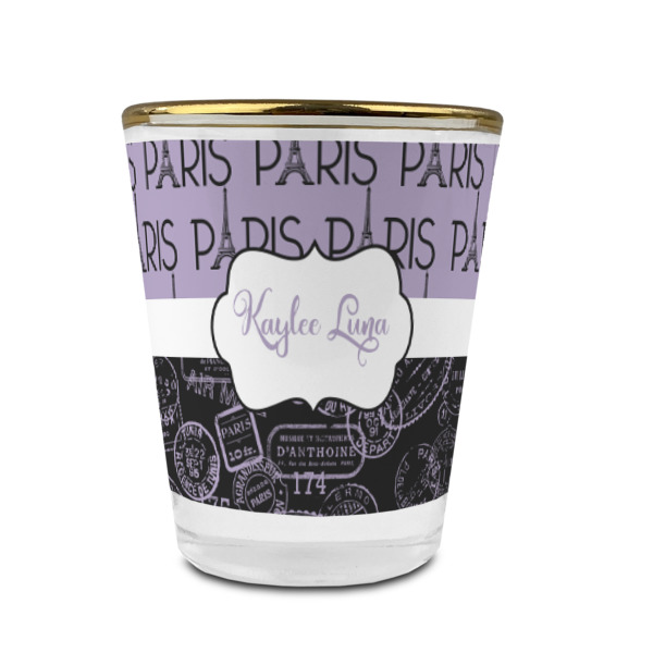 Custom Design - Glass Shot Glass - Gold Rim - Front