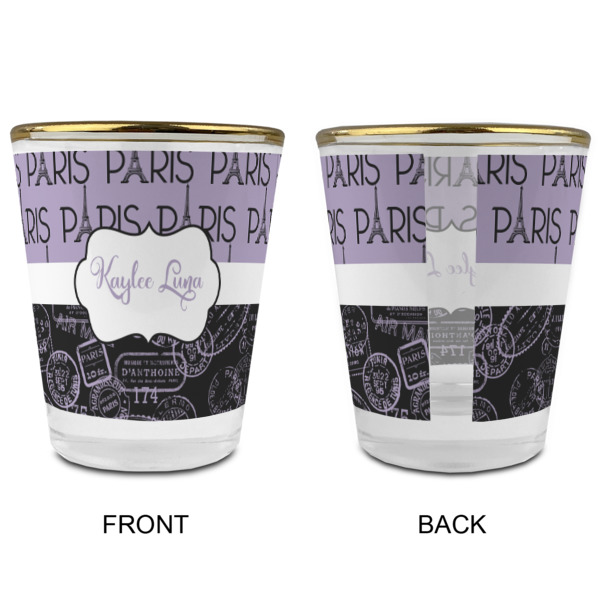 Custom Design - Glass Shot Glass - Gold Rim - Front & Back