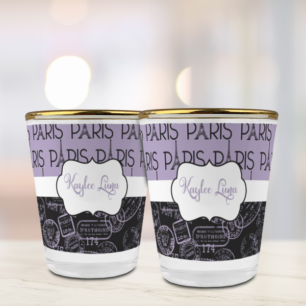 Custom Design - Glass Shot Glass - Gold Rim - Lifestyle