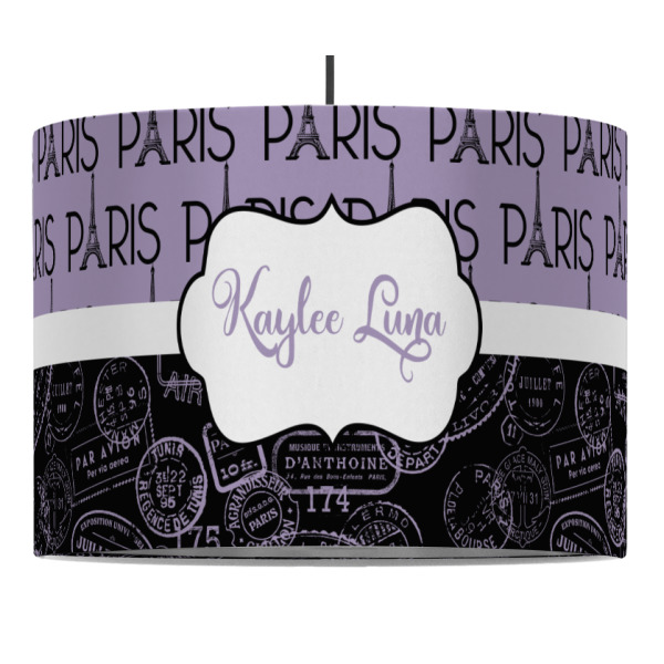 Custom Paris Bonjour and Eiffel Tower Drum Pendant Lamp (Personalized)