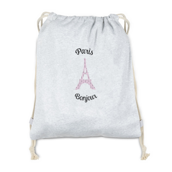 Custom Paris Bonjour and Eiffel Tower Drawstring Backpack - Sweatshirt Fleece (Personalized)