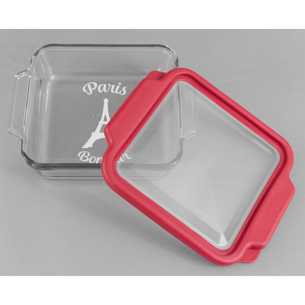 Custom Design - Glass Cake Dish - 8"x8" - Dish w/ Lid