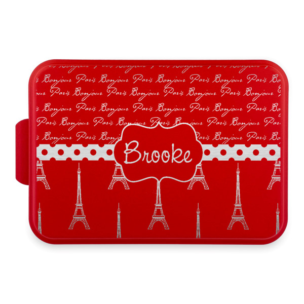 Custom Paris Bonjour and Eiffel Tower Aluminum Baking Pan with Red Lid (Personalized)