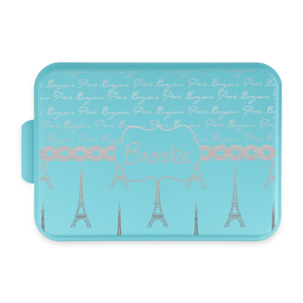 Custom Paris Bonjour and Eiffel Tower Aluminum Baking Pan with Teal Lid (Personalized)