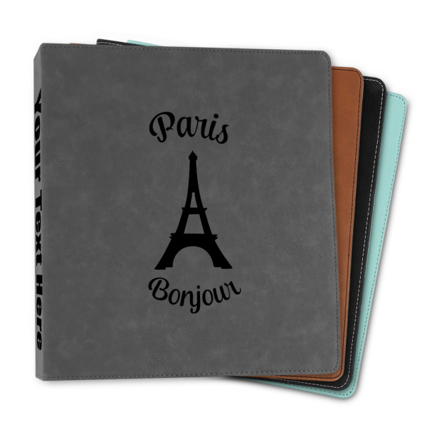 Custom Paris Bonjour and Eiffel Tower Leather Binder - 1" (Personalized)