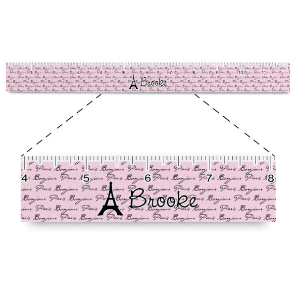 Custom Paris Bonjour and Eiffel Tower Plastic Ruler - 12" (Personalized)