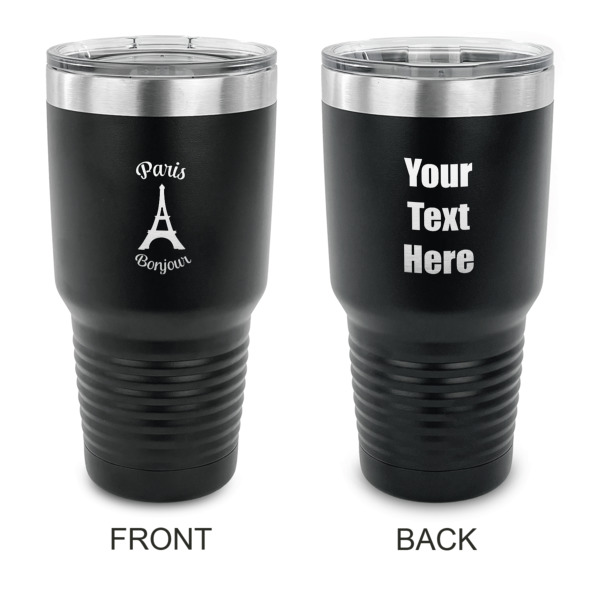 Custom Paris Bonjour and Eiffel Tower 30 oz Stainless Steel Tumbler - Black - Double Sided (Personalized)