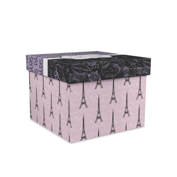 Custom Paris Bonjour and Eiffel Tower Gift Box with Lid - Canvas Wrapped - Medium (Personalized)