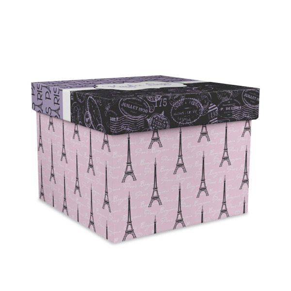 Custom Paris Bonjour and Eiffel Tower Gift Box with Lid - Canvas Wrapped - Large (Personalized)