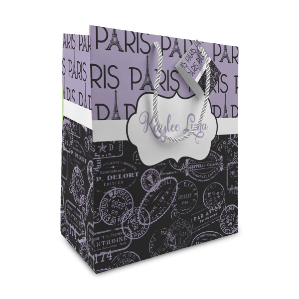 Custom Paris Bonjour and Eiffel Tower Medium Gift Bag (Personalized)