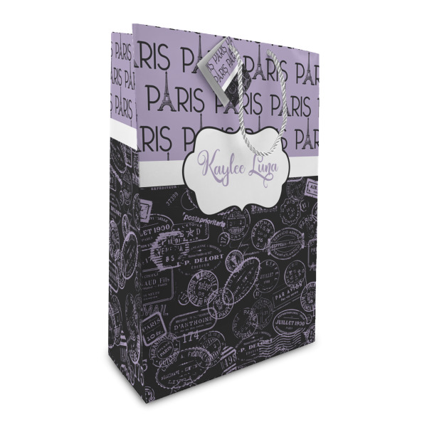 Custom Paris Bonjour and Eiffel Tower Large Gift Bag (Personalized)