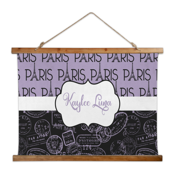 Custom Paris Bonjour and Eiffel Tower Wall Hanging Tapestry - Wide (Personalized)